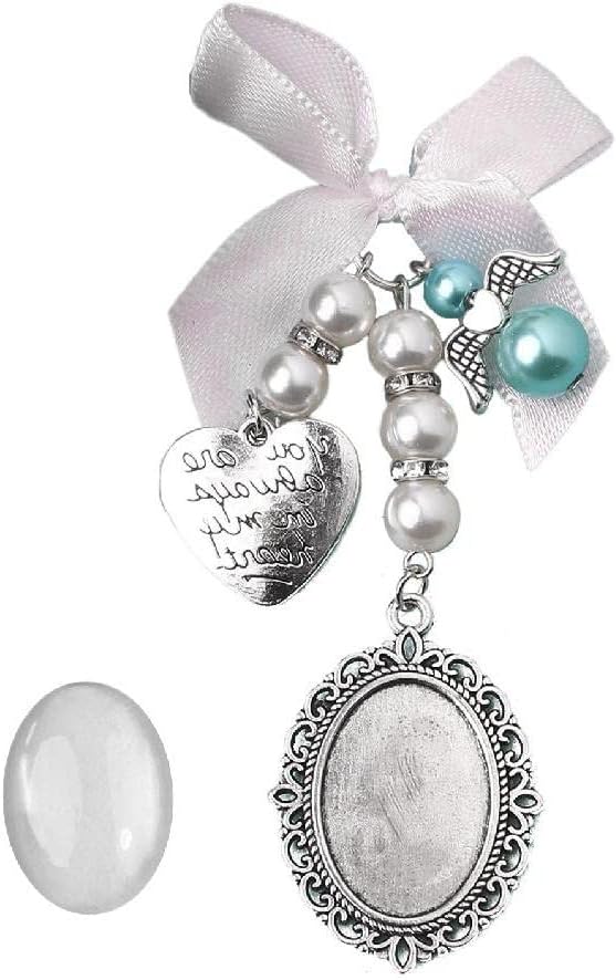 aoixbcuroc Wedding Bouquet Charm Lace Oval Bridal Bouquet Angel Charm Memorial Photo Charm You are Always on My Heart Charm Photo Frame Holder