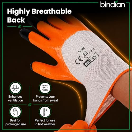 Image of Bindian Garden Gloves for Gardening Work, Durable Hand Gloves for Home Garden Use, Essential Gardening Accessories for Plant Care, Digging, Weeding & Outdoor Tasks, Protective Gloves (Pack of 3)