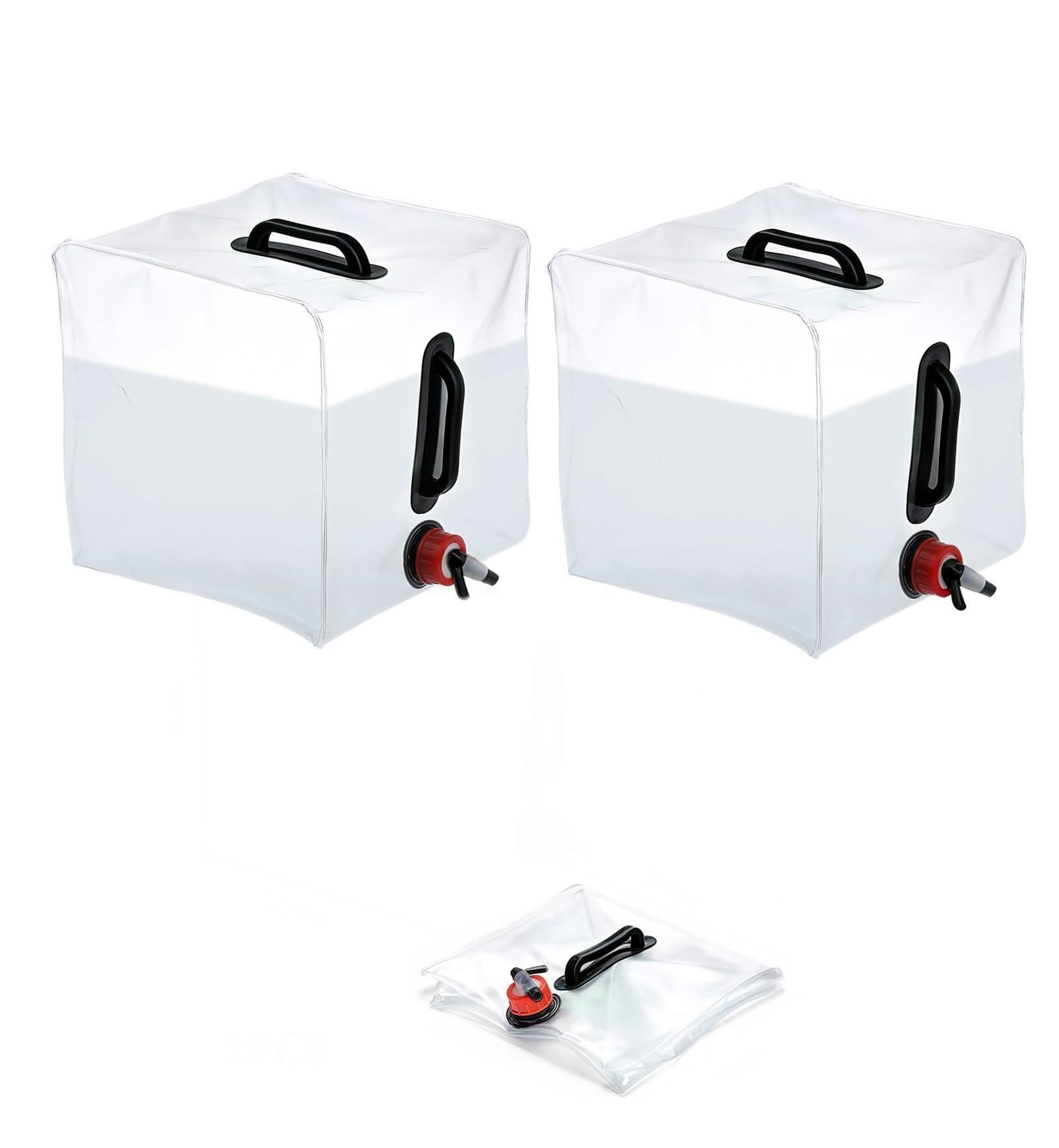 dellyy Bidon 20L, 2 Pièces Grande Capacité Bidon Pliant Eau avec Robinet, Reservoir Eau Pliable sans BPA, pour Camping Picnic(Noir)