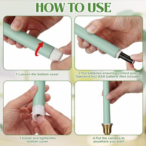 Image of Rossesay 24 Pcs Flameless LED Taper Candles Battery Operated Candles 8.5 inch, 9.65 inch, 10.8 inch, 12.8 inch Flameless Candlesticks Flickering for Christmas Church Wedding(Classic, Gradient Green)