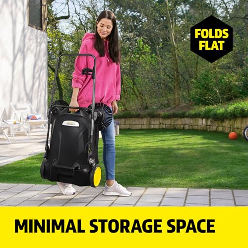Image of Karcher Walk Behind Outdoor Push Sweeper S 4 Twin Go!Further for Workshops, Sidewalks, Driveways or Garages with Debris Grabber 5.25 Gallon Capacity, 26.8 inch Sweeping Width