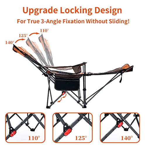 Yulisky Camping Lounge Chair, 3 Adjustments Reclining Camping Chair, Portable Camping Chair With Footrest, Separate Armrest Design, For 300Lbs, Outdoor, Beach, Fishing (Orange Brown) #TOP2