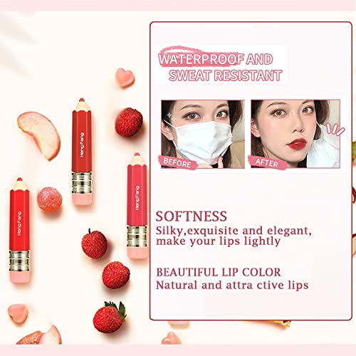 Aaiffey 2 Color Pencil Shaped Lip Gloss,Matte Hydrating Liquid Lipstick For Women Long Lasting Lip Tint Non-Sticky Nourishing Lip Glosses Set (Red+Raspberry) #TOP4