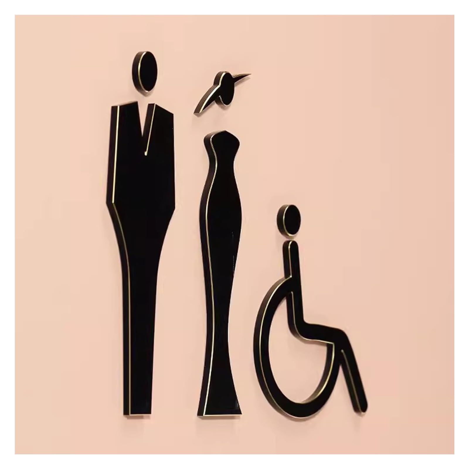 Carteles para aseos, Iconos elevados de aluminio cepillado, juego 3