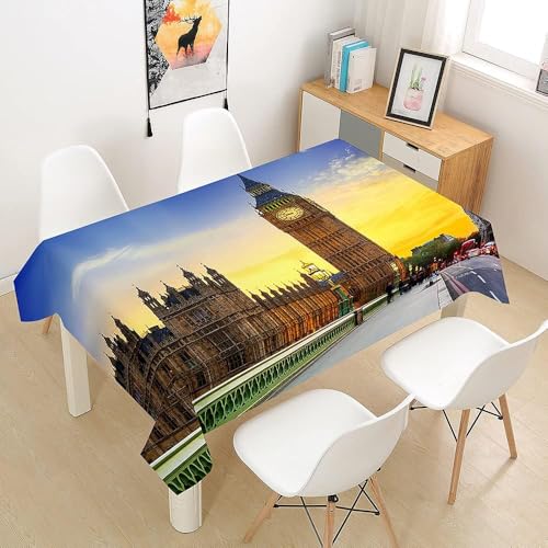 Tizhweqo Mantel Mesa Rectangular Londres, Manteles Antimanchas Calles de La Ciudad, 3D Impresión Mantel Impermeable Lavable para Cocina Salón Comedor, 100x140 cm A/C51
