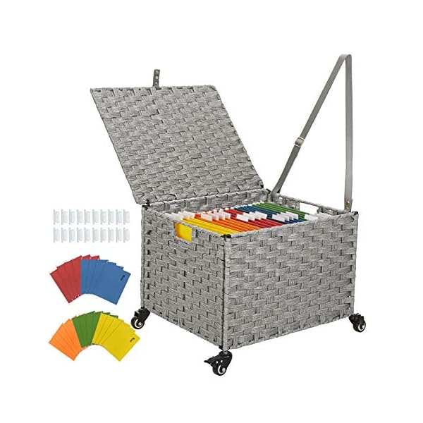 Greenstell File Cabinet with 20 Hanging Filing Folders, Mobile File Cabinet for Home Office, Decorative Organize, Under Desk Rolling Office File Cabinet for Legal Letter Size, Easy to Assemble Grey