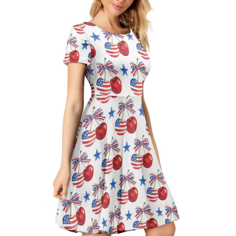 Image of Irisjudy T Shirt Dress for Women Short Sleeve Girls Short Sleeve Dress Plus Size, O Neck Knee Length Midi Dress for Ladies