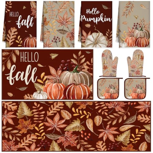 Fourluoo 10 Pcs Fall Leaf Pumpkin Kitchen Decor and Accessories Set by Fourluoo - Used condition - US$24.81