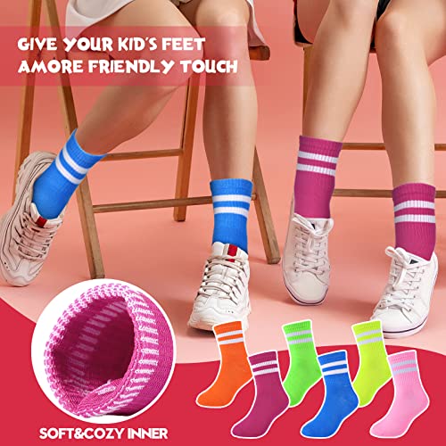 Tarpop 6 Pairs Neon Striped Crew Tube Socks Men Women's Ankle Athletic Short Socks2