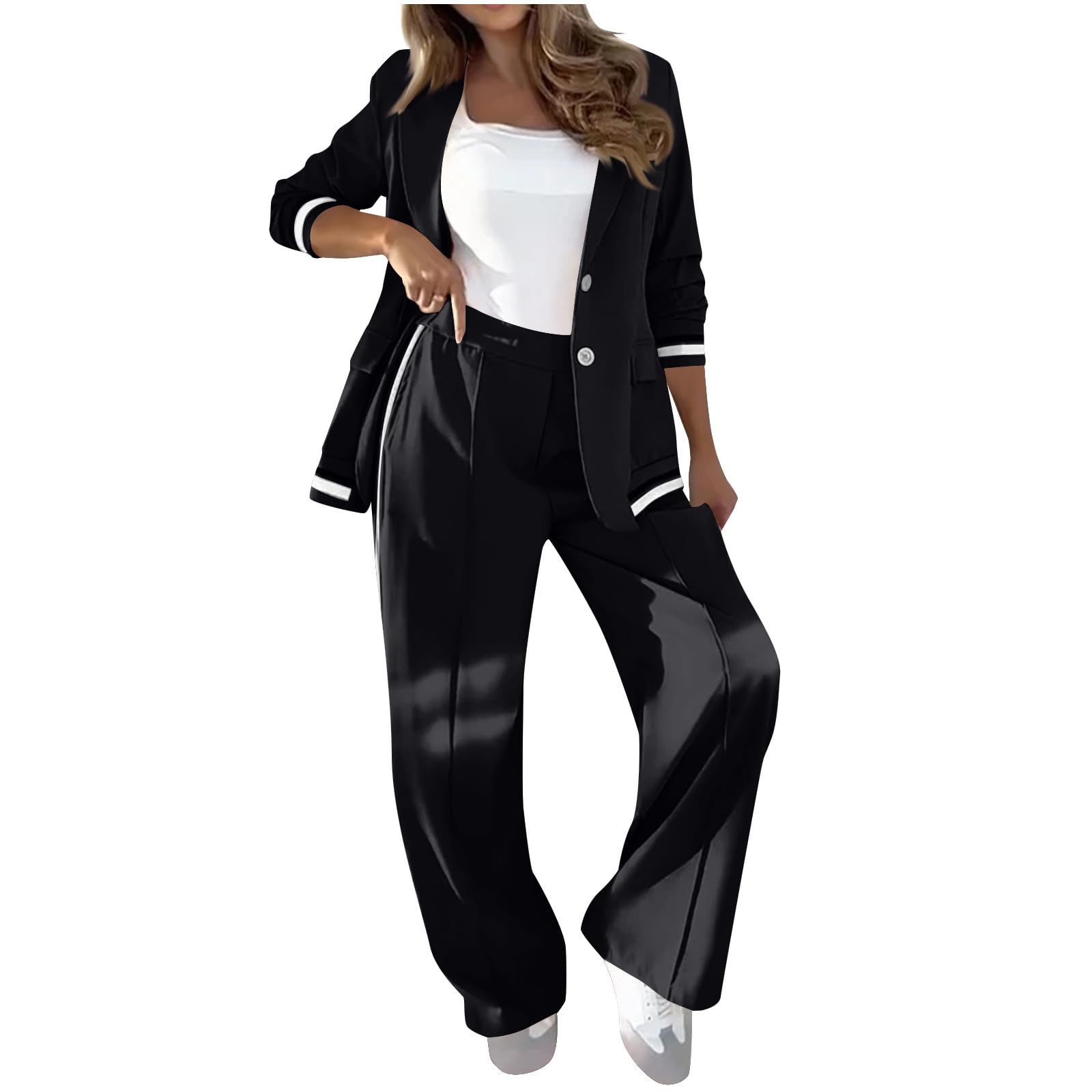 Lounge Set for Women Comfy Oversized Blazer Jacket with Wide Leg Pants Suits Notch Lapel Casual Business Dressy