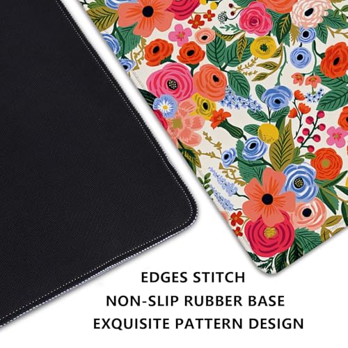 Image of Garden Party Extended Desk Pad Flowers Mouse Pad,Gaming Desk Pad with Stitched Edges Non-Slip Rubber Base Extended XL Mousepad Big Desk Mat for Office Home Work(27.5X11.8 Inch)