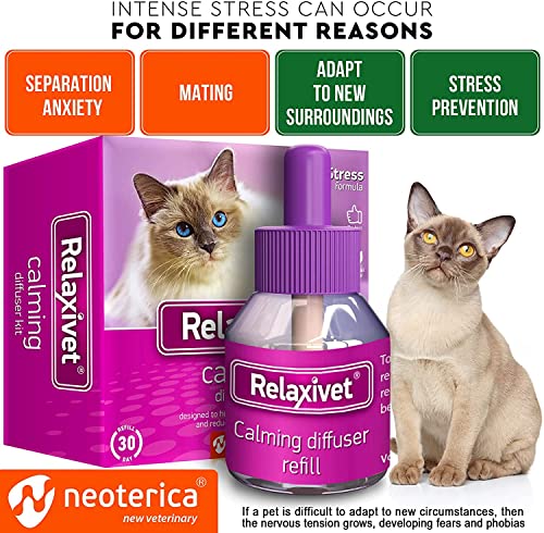 Relaxivet Cat Calming Diffuser & Pet Anti Anxiety Products - Feline Calm Pheromones Plug In & Cats Stress Relief Comfort Helps With Pee, New Zone, Aggression (2 Pack (2 Diffusers + 2 Refills)) #TOP2