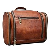 RC ROCKCOW Toiletry Bag For Men, Genuine Leather Toiletries Organizer, Large Travel Hanging Toiletry Bag Water-resistant Bathroom Shaving Kit for Cosmetics, Makeup Case Travel Dopp Kit
