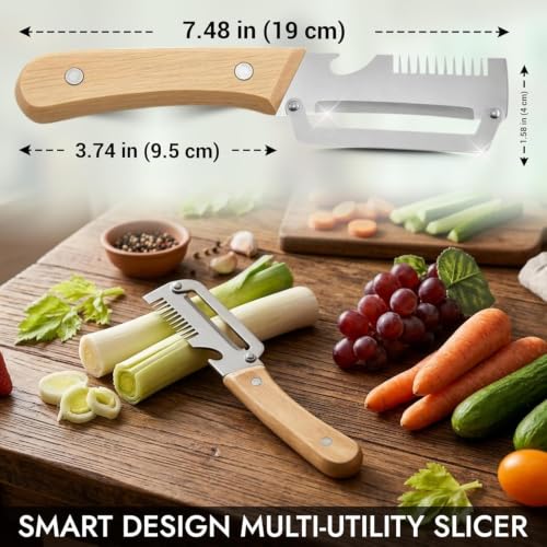 Image of Multi-Functional Vegetable Peeler for Kitchen, 2-in-1 Stainless Steel Fruit & Vegetable Peeler with Bottle Opener, Wooden Handle Portable Peeling Tool for Potato, Apple, Pumpkin, Papaya (2)