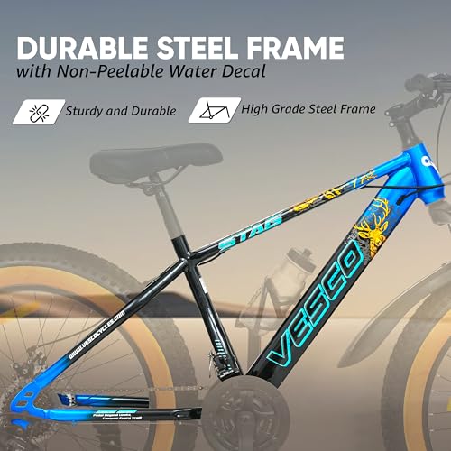 Image of VESCO Stag 24T Fat Tyre Cycle for Boys, & Kids 15+, 21 Gears Cycle, Dual Disc Brakes, Front Suspension, Fitness & MTB Cycle (Blue, 24), 187 x 66 x 112 cm