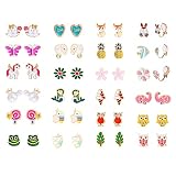 24 Pairs Clip On Earrings For Girls Women Teen Cute Animal Butterfly Flower Colorful Hypoallergenic 