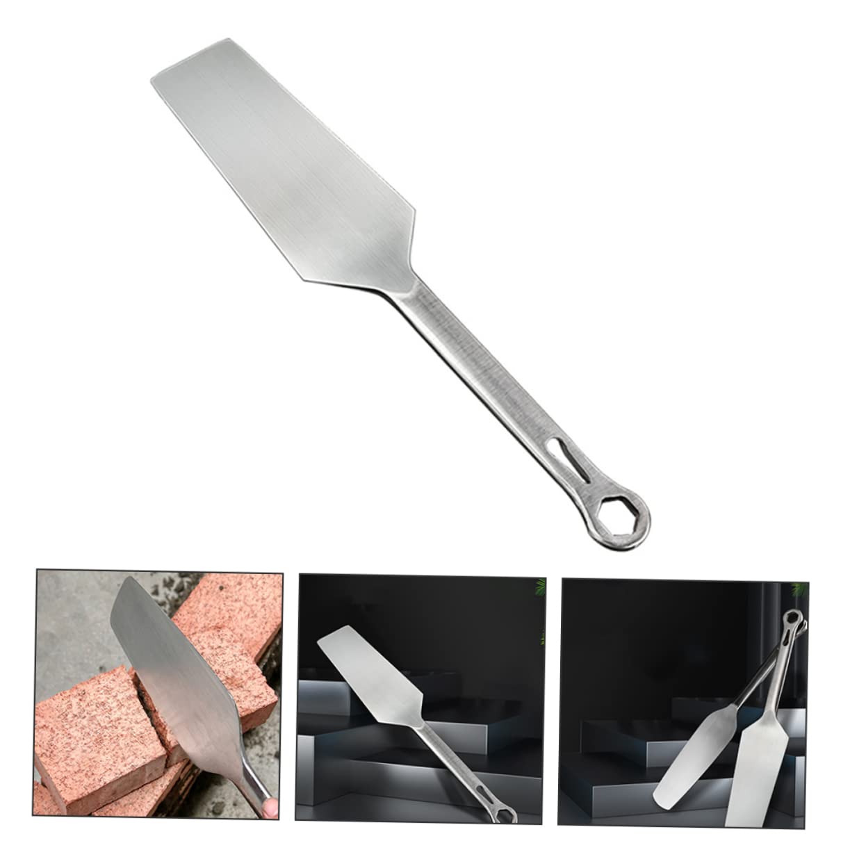 Cazzuola da Muratore in Acciaio Inox Argento Multifunzione | Tipo a Doppia Faccia, per Modellare e Stendere Cemento, Utensile Manuale per Lavori di Muratura