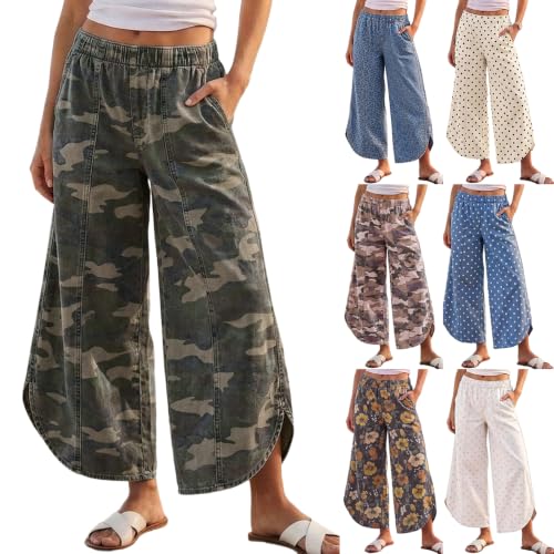 Bootcut Jeans Women Y2K Cropped Pants Comfy Wide Leg Elastic Waist Jeans - image 1