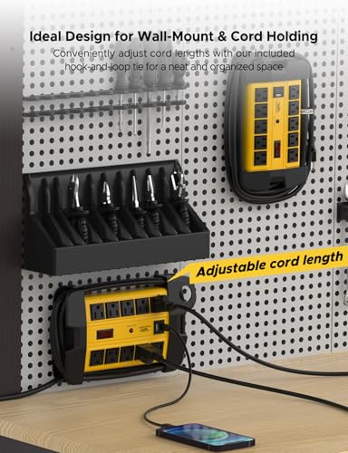 Image of CRST Heavy Duty Power Strip with USB-C,10-Outlet Metal Surge Protector Power Strip with 6FT Cord(2800J),15A Circuit Breaker, Wall Mount, Cord Management, ETL Listed (6FT 2USB 2800J)