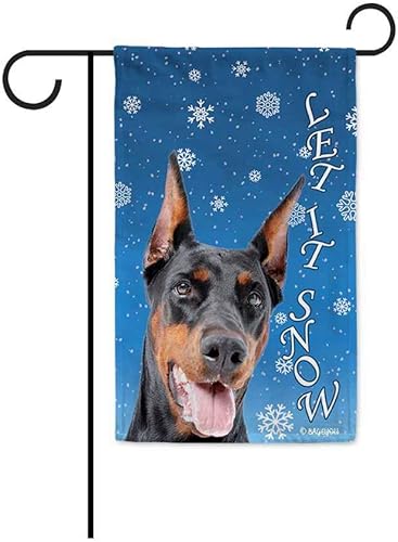 BAGEYOU Let It Snow with My Love Dog Doberman - Bandera decorativa de jardín para exteriores, feliz invierno, vacaciones, cachorro, copo de nieve,