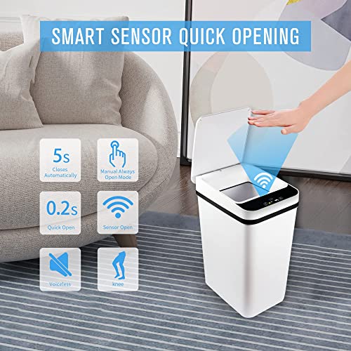 Bigeban 2 Pack Touchless Bathroom Trash Can With Lid, 2.5 Gallon Slim Smart Garbage Can, Automatic Motion Sensor Trash Can For Bathroom, Kitchen, Office, Bedroom, Living Room, Toilet (White) #TOP1