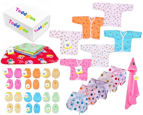 Image of Toddylon New Born Baby Essentials Kit 28 Combo Set (0-6 Months) | Newborn Hospital Bag Kit | Baby Combo Set for New Born | Infant Dress & Accessories Set | Ideal Gift for New Parents