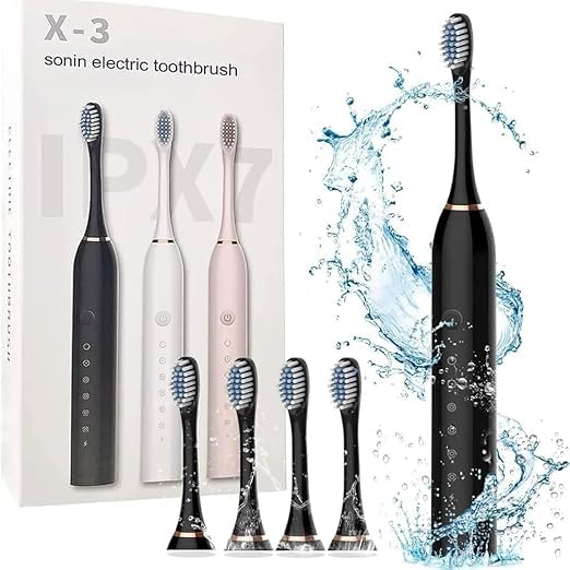 Image of X-3 Rechargeable Smart Sonic Electric Toothbrush for Men & Women | 40,000 Sonic Strokes /Min | 6 Brushing Modes | 4 Replacement Brush Heads | USB Fast Charging | Up to 45 Days Battery Backup | IPX7 Waterproof | Soft DuPont Bristles | Smart Timer Electric Tooth Brush
