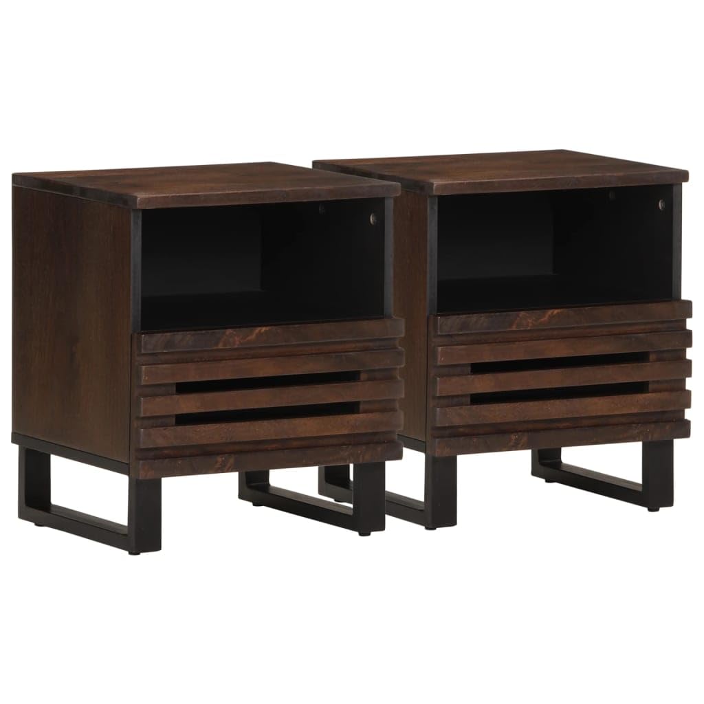 Table de Chevet en Bois de Manguier Lot de 2 Tables de Nuit avec Tiroir de Rangement 46 cm