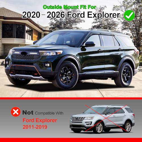 Image of Outside-Mount Rain Guards Window Visors for 2020-2026 Ford Explorer Wind Vent Deflector Dark Smoke 4-Piece Set with Thicker