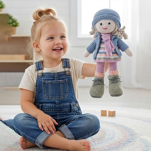 Image of Bonfino Handmade Crochet Doll for Babies & Kids, Soft Knitted Cotton Baby Doll, Cute Cuddly Toy for Playtime Sleep & Gifting, 25 cm, BIS Certified (Miss Zelo)