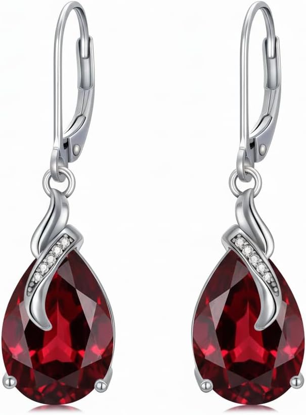 Gemstone Earrings for Women, Pear Cut Birthstone with Genuine Diamond Dangle Drops Earrings 925 Sterling Silver Diamond Jewelry Teardrops Earrings Gifts For Her