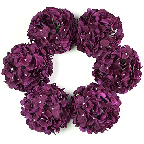 DuHouse Cabezas de hortensias Artificiales de Seda más Grandes con Tallo, Flores de hortensias Blancas Falsas para Boda, hogar, jardín, Centro de Mesa, Paquete de 6 (Ciruela)