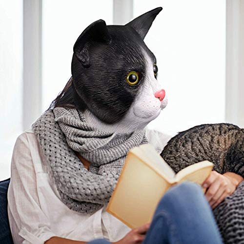 Molezu Halloween Novelty Mask Costume Party Latex Cat Horror Mask Head Mask (Unhappy Cat) (Grey) #TOP4