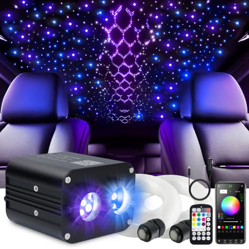 Image of Starlight Headliner Kit,Twinkle + Music Sync Dual Color Fiber Optic Star Ceiling Lights with APP Remote Control, RGBW Star Lights for Car /Home Ceiling Decor, 1000pcs 9.8ft