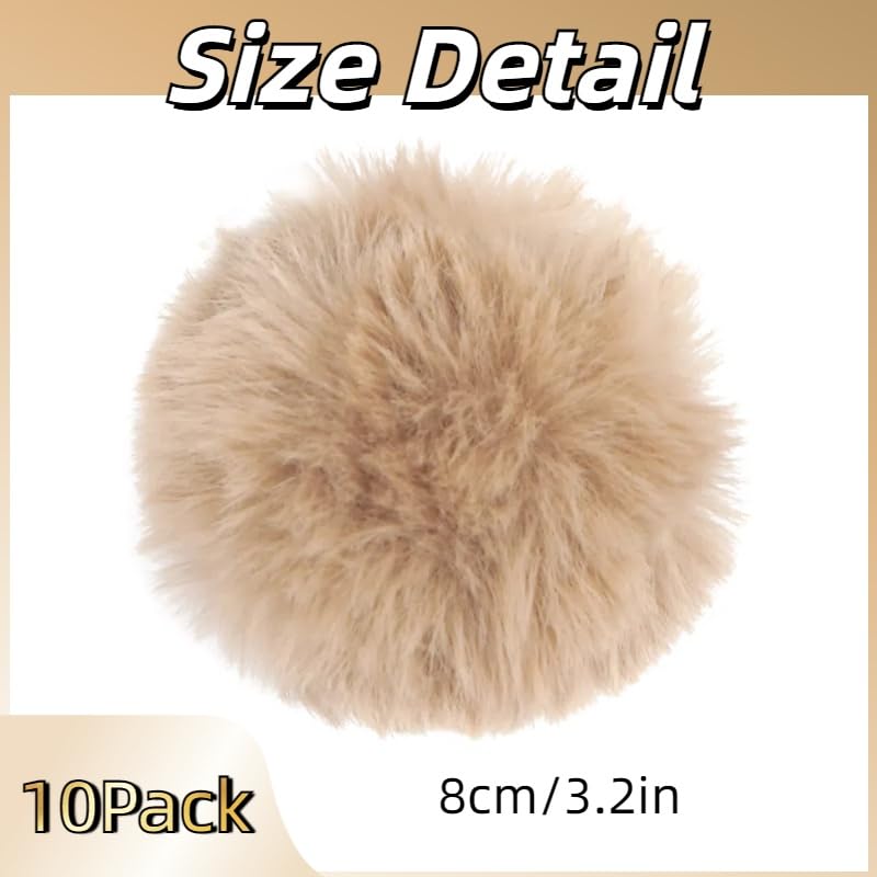 Image of 10Pcs Brown 3.2Inch Faux Fur Pom Poms for Hats with Elastic Loop DIY Crafts