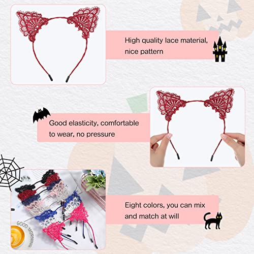BBTO 8 Pcs Cat Ears Headband Masquerade Cat Ears Women Hair Band Accessories Lace Headband for Mardi Gras Party Costume Daily Decoration - Image 3