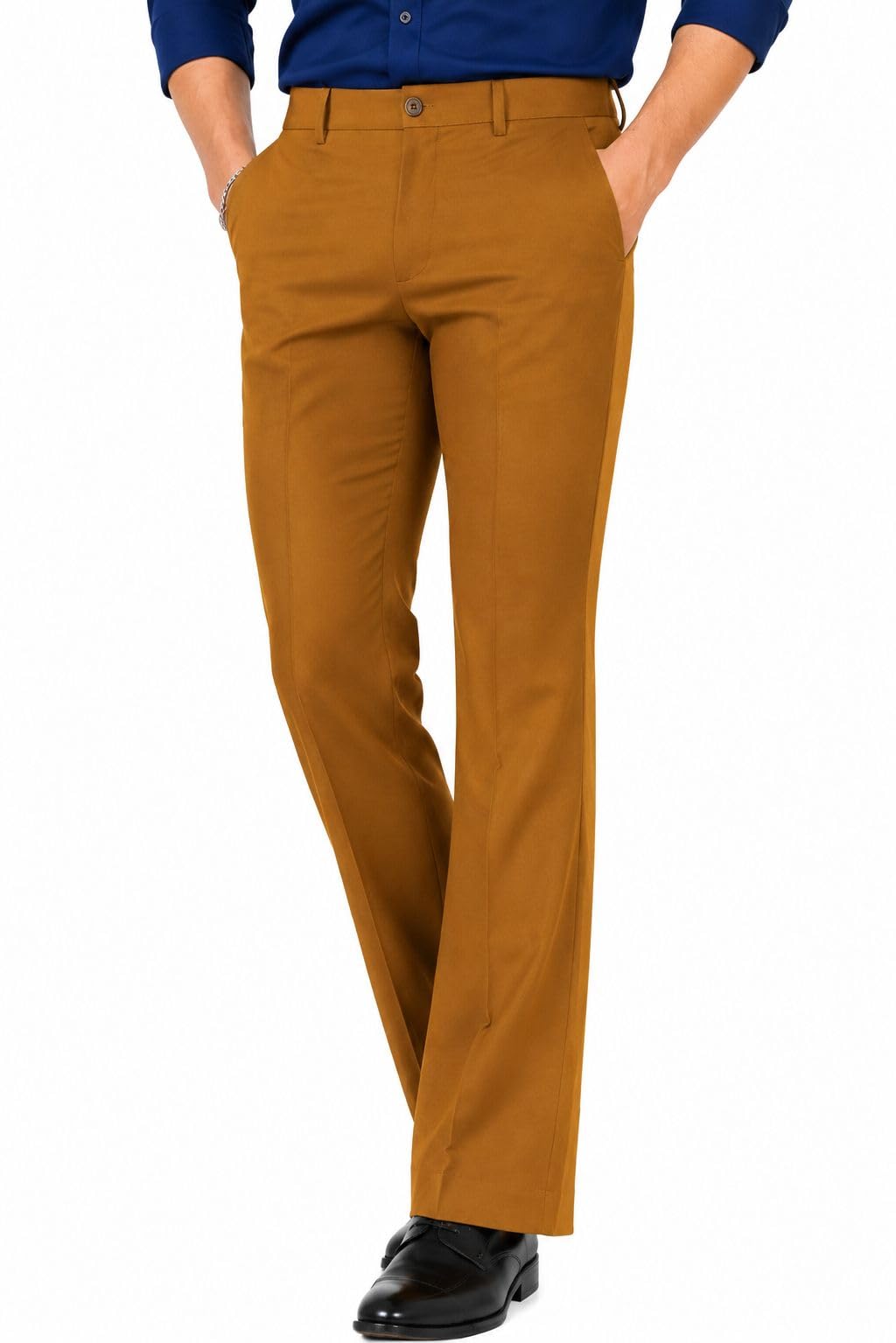Men’s Bootcut Formal Trousers | Solid Mid Rise Stretch Office Wear Pants | Premium Smart Fit Dress Pant | Cream-picture-33