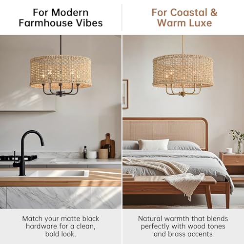 VDWO 17.7" Rattan Chandelier, 5-Light Boho Black Pendant Light by VDWO - Used condition - Image 5