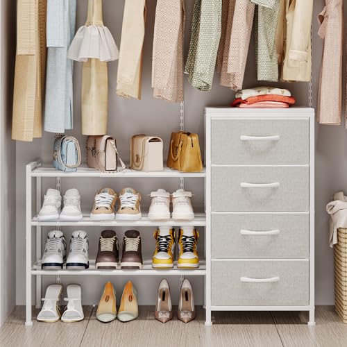 Cidaziya Expandable Closet Organizers and Storage, 4 Drawer Dresser, White Fabric Storage Dresser, Clothes Shelves for Kids, Purse Organizer Small Shoe Rack for Closet Bedroom