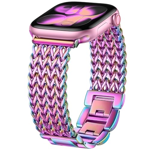 Image of Metal Band Compatible with Apple Watch Bands for Women 40mm 41mm 42mm 38mm 44mm 45mm 46mm 49mm, Dressy Stainless Steel Link Bracelet, Designer Strap for iWatch Series 11 /SE /10 /9 /8 /7 /6 /5 /4 /3 /2 /1 /Ultra