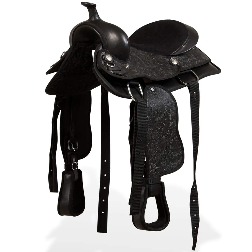 INLIFE Western-Sattel, Halfter & Brustblatt Echtleder 12" Schwarz,6.32kg,91355