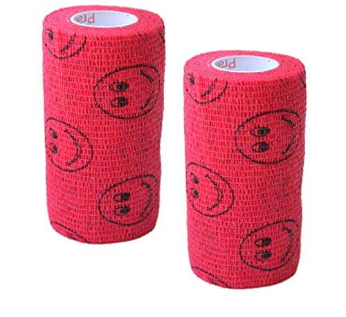 Image of 4 Inch Vet Wrap Tape Bulk (Smile Pattern in Yellow, Red, Teal, Neon Green, Neon Pink and Pink with Red Heart Pattern) (Pack of 24) Self Adhesive Adherent Adhering Flex Bandage Grip Roll Dog Cat
