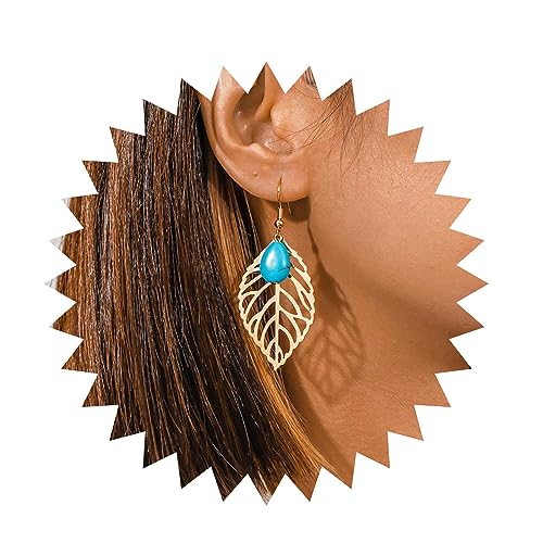 Cybche Boucles D'oreilles Boho Bleu Turquoise Boucles D'oreilles Feuilles Creuses Boucles D'oreilles Feuilles Turquoise Boucles D'oreilles Pendantes Turquoise Boucles D'oreilles Tribal Turquoise Boucl