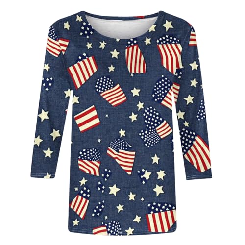 Image of Fourth of July Shirts for Women 3 /4 Sleeve Summer Tops American Flag Print T Shirt Patriotic 4th of July Shirts 2025