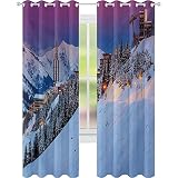 Noise Reducing Window Drapes, Majestic Winter Sunrise Landscape and Ski Resort Spruce Pine Forest French Alps, W52 x L84 Block Out Curtains for Living Room, Multicolor