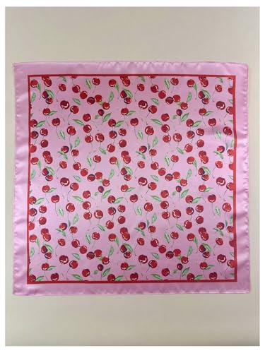 WDIRARA Women's Cherry Print Hair Scarf Bandana Square Head Wraps Headscarf2