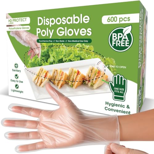 Keppi 600 Pack Disposable Food Prep Gloves – Clear Polyethylene, Latex- BPA & Powder-Free – Bulk Kitchen Gloves for Cooking, Catering, BBQ, Baking, Restaurant Food Handling
