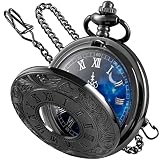Tiong Roman Numerals Scale Pocket Watch Blue Starry Night Moon Dial Men Pocket Watch with Chain Chri