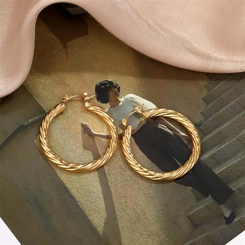 Image of Shining Diva Fashion Anti Tarnish Jewellery Celebrity Inspired 14k Real Gold Plated Simple Plain Link Chain Chunky Huggie Hoop Trendy Stylish Copper Earrings for Women Girls