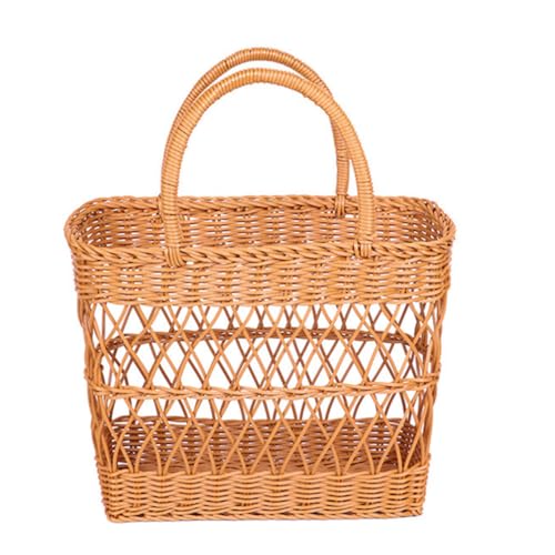 SUPVOX Wicker Handbag Straw Beach Bag Woven Rectangular Basket Purse Imitation Rattan Tote Bag Portable Picnic Basket for Travel Camping